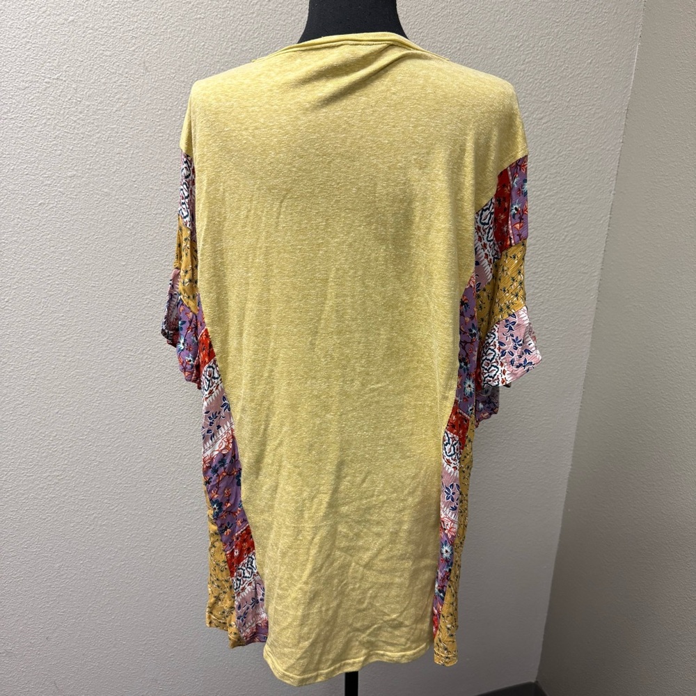 GiGiO Yellow Patchwork Floral Boho Top Ruffle Sleeve Lightweight Size L - Picture 6 of 11